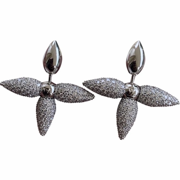 LOUIS VUITTON iconic Louisette Silver bright Diamond stud jacket earrings (Pair) - Picture 1 of 16
